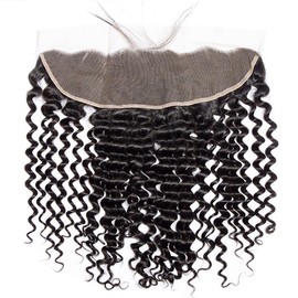 13x4 Deep Wave Lace Frontal Brazilian Human Hair Deep Curly Ear to Ear Frontal Closure Jerry Curl Loose Deep For Black Women Pre Plucked Natural Black (deep wave 13x4 frontal, 16inch)