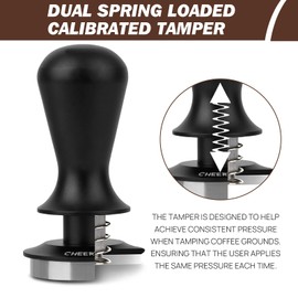 Cheerwe 58mm Espresso Tamper, Daul Spring Loaded Calibrated Tamper, Coffee Tamper for Espresso Machine, 100% Flat Stainless Steel Base Tamper, Barista Tool for Espresso Machine