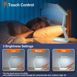 Akejrym LED Desk Lamp for Office Home & Battery Operated Lamp Rechargeable Lamp Foldable & Portable Light, [2-Fold Bracket] 3 Brightness Dimmable Small Desk Lamp Wireless Reading Lamp (Green)