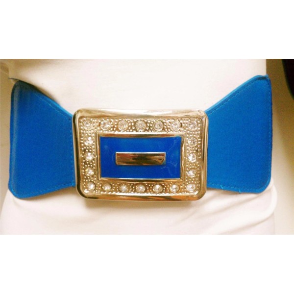 Unbranded Elegant High & Low Blue Waist Elastic Belt Broad