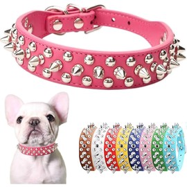 Cat Collar Spiked, Mushrooms Rivet Spike Dog Collar Anti-Bite Studded Protective Pet Neck Faux Leather Female Puppy Collars for XS Small Medium Large Girl Dogs Kitten Goat (Hot Pink, XS)
