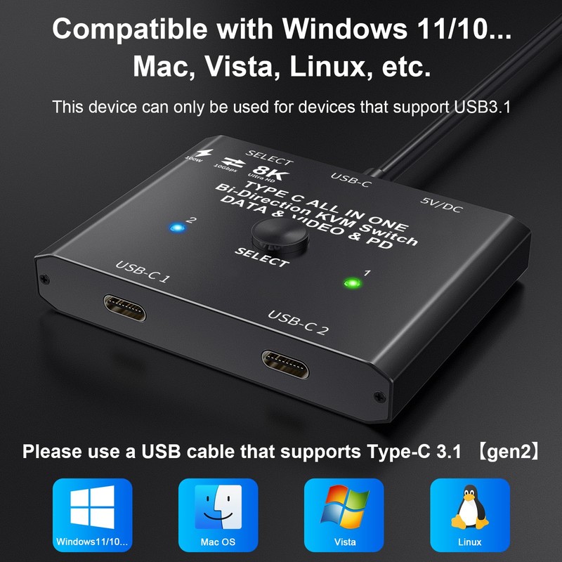 USB C Switch 2 PC 8K @ 60Hz 4K @