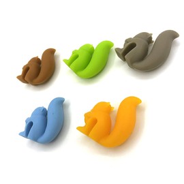 JJLFresheners 5Pcs Cute Squirrel Shape Silicone Tea Bag Holder Cup, Squirrel Drink Markers, Tea Bag Holder for Cup Hanging Tool Mug Candy Colors Gift Set Tea Accessories
