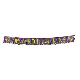 Fun Express - Mardi Gras Metallic Fringed Banner for Mardi Gras - Party Decor - Hanging Decor - Misc Hanging Decor - Mardi Gras - 1 Piece