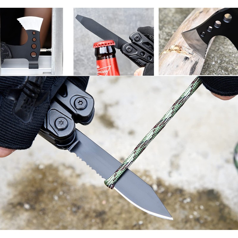 TESCOACH Multi-Tool Multi-functional Hatchet 15-in-1 Outdoor Tool for Hiking Vehicles