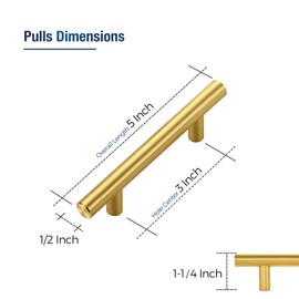 JOY DECOR 5 Pack Cabinet Handles, Gold Cabinet Pulls, 3 in Hole Center Kitchen Cabinet Handles, Stainless Steel T Bar Handles for Dresser Drawers