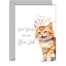 Leaving Cards for Colleagues Women Men - Party Cat Kitten- Leaving Gifts Congratulations Card, Sorry Your Leaving Good Luck In Your New Job Card Coworker, A5 Farewell Greeting Cards