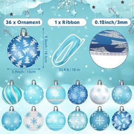 Harrycle 36 Pcs Winter Hanging Decorations Outdoor Blue Snowflake Christmas Ball Ornaments Wonderland Snowflake Elk Xmas Tree Hanging Ornaments for Winter Holiday Yard Porch Indoor Outdoor Decor