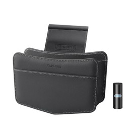 KAFANLIN Car Trash Can small Leather Vehicle Trash Bin Car Dustbin Garbage Organizer Holder with Trash Bag Foldable Mini Cars Storage Bag Container for Auto SUV van trucks (black,Glovebox hanging)