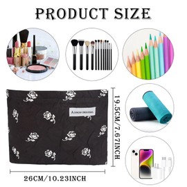 MOTIBACK Kosmetiktasche Damen - Stylische Leopardenmuster Make Up Tasche aus Baumwolle mit Reißverschluss (Weiß/Braun/Schwarz-Rose) - Multifunktionale Schminktasche & Kulturbeutel für Reisen (Schwarz)