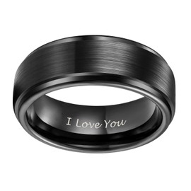 TRUMIUM 8mm Tungsten Carbide Wedding Rings Men Women Black Brushed Engraved I Love You Comfort Fit Size 10.5