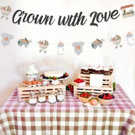 Farmers Market Baby Shower Banner Decorations, Grown with Love Decor Banner Locally Grown Baby Shower Banners Photo Props for Kid Fruit vegetable Decor Garden Gender Reveal Party Supplies