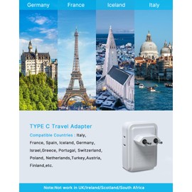 [1-Pack] European Travel Plug Adapter, VINTAR Europe Adaptor with 4 AC Outlets 3 USB Ports(2 USB C), Type C International Power Adapter for US to Most of Europe EU Italy Spain France Germany Iceland