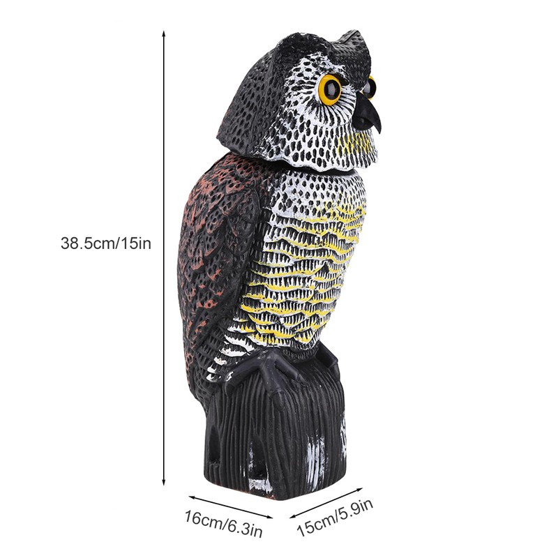 Horned Owl Decoy and 360° Rotating Head Owl Statue to