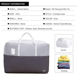 105L Clothes Storage Bags with Zips, 2 PCS Oxford Cloth Duvet Storage Bag King Size, Breathable Underbed Storage Bags for Clothes, Quilt, Blankets, Bedding, Sturdy Large Storage Bags, No-Smell