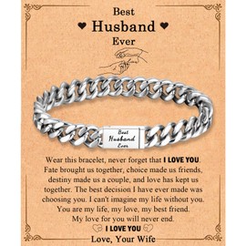 EFVISD Valentines Day Gifts for Husband, To My Husband Cuband Bracelet Gifts for Him Men -Best Cool Sweet Birthday Anniversary Fathers Day Sweetest Day Christmas Gifts for My Husband from Wife