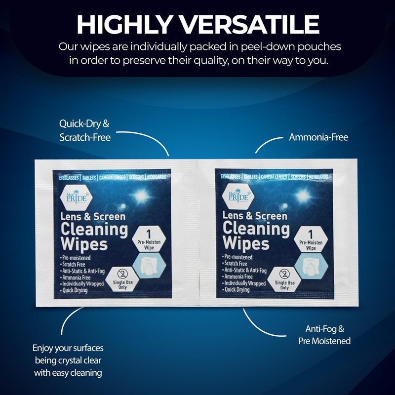 MED PRIDE Lens and Screen Cleaning Wipes for Eyeglasses, Touch