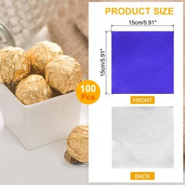 QUARKZMAN 100 Stück Folienbonbonverpackungen, 6 x 6 Zoll Schokoladenverpackungen, Aluminiumfolie für Karamellbonbonverpackungen Dekoration (Blau, Orangenschale)