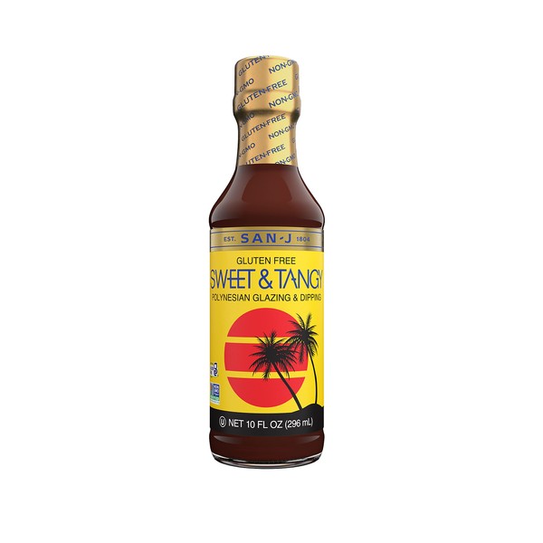 San-J Sweet and Tangy Gluten Free Sauce - Glaze Sauce, Polynesian Sauce, Perfect for Spring Roll Sauce, Polynesian Sauce Chicken, Non-GMO, Kosher - 10 Oz, 6-Pack