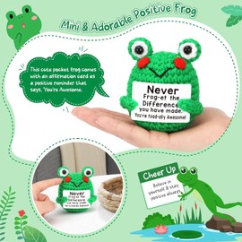 Thank You Teacher Appreciation Gifts Women Coworker Employee Retirement Leaving Going Away Farewell Gift Boss Nurse Mentor, Mother's Day for Moms Grandma Wife Sister, Mini Positive Crochet Frog