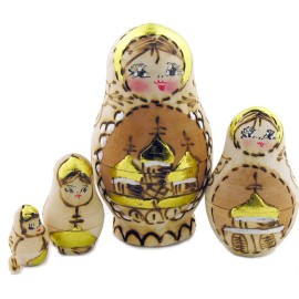 Unbranded 5 Nesting  Woodburn Matreshka Doll 4"x 2 1/2" w/church