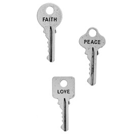 JGFinds Faith Peace Love Inspirational Message Key Charms, Silver Tone, 1" 54 Pack (18 of Each)