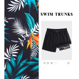 Cozople Men's Compression Swim Shorts Quick Dry Anti Chafe Hawaii Swimming Trunks Stretch Boxer Brief Liner Boardshorts Novelty Fashion Aloha Bathing Suits with Side Pockets Black Size Medium