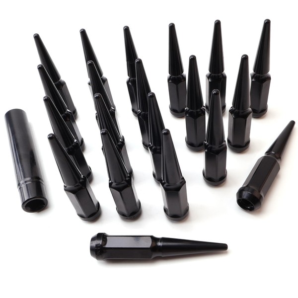 20PCS 12x1.5 Black Cone/Conical Bulge Seat Wheel Spike Lug Nuts