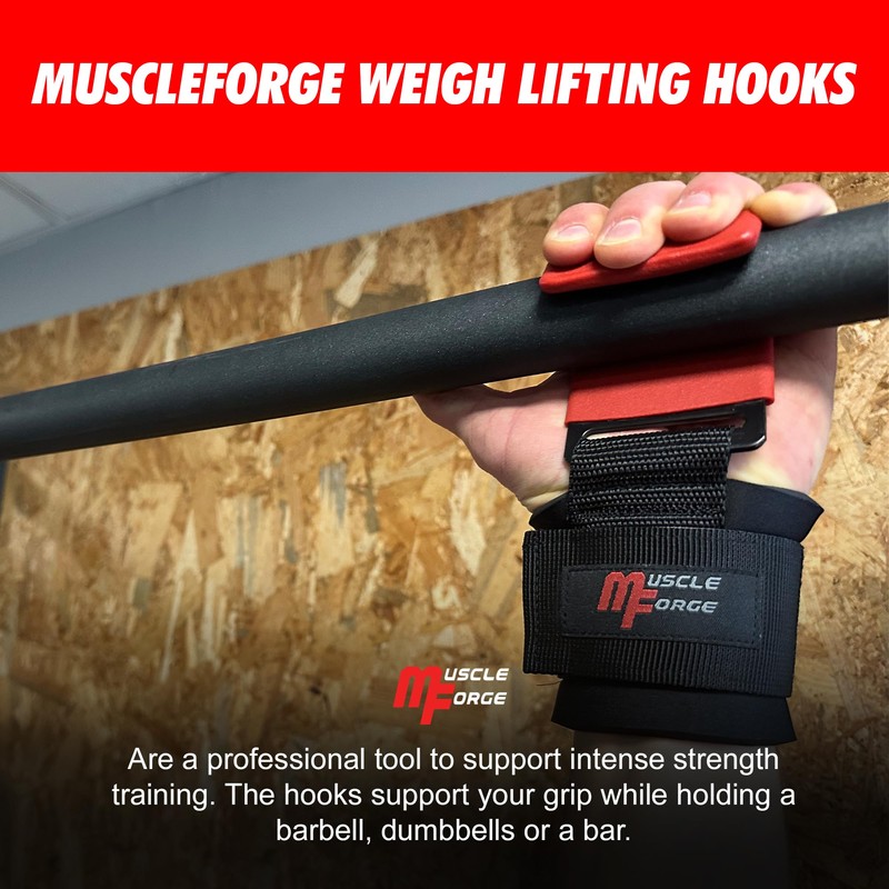 MuscleForge Lifting Straps with Hooks for Strength Training, Powerlifting, Weightlifting,