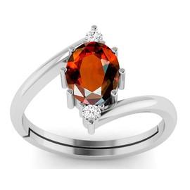 DINJEWEL 11.25 Ratti 10.00 Carat Natural Gomed Gemstone Adjustable Ring Silver Plated Ring for Man and Women's, Sterling Silver, Garnet