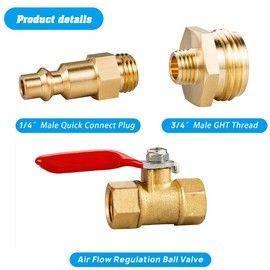 Breezliy RV Winterize Blowout Adapter Kit 1/4" Male Quick Plug & 3/4" Female GHT Thread, Brass Quick Fitting with Ball Valve for RV, Boat Camper Trailer, Garden Hose, Blowing Out Water to Winterize