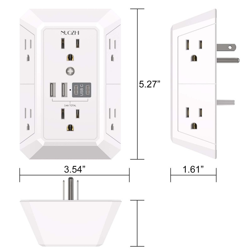 Outlet Extender Surge Protector - NUOZHI 6 Outlet Splitter with