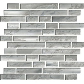 MSI Silver Canvas Interlocking Glass Tile, 12 in. x 12 in. Mesh-Mounted Mosaic, Frost-Resistant, Perfect for Kitchen Backsplash or Bathroom Shower Wall, 10 sq. ft.