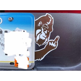 719 Designs Bigfoot giving finger looking around license plate Die-Cut Sticker