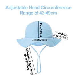 LJCZKA Adjustable Sun Hat Kids with Chin Strap, Cute Toddler Bucket Hat with Wide Brim Baby Girls Boys for Beach Camp Outdoor Sky Blue