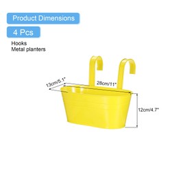 uxcell Rail Planter for Outdoor Plants, 4 Pcs 11" Iron Wall Hanging Planters Fence Railing Balcony Planters with Drainage Holes and Detachable Hooks, Yellow