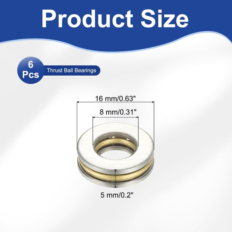 PATIKIL Thrust Ball Bearings 8x16x5 mm, 6 Pcs Chrome Steel