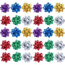 50Pcs Mini Mixed Color Christmas Gift Bows, Gift Wrapping Supplies, Metallic Star Bows, 1 Inch Gift Bows, Adhesive Holiday Presents Bows for Valentine's Day, Gift Wrap Bows