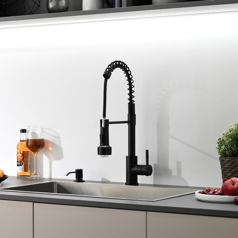 GIMILI Black Kitchen Faucet with Soap Dispenser Single Hole Pull