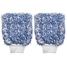 HARFINGTON 2pcs Microfiber Car Wash Mitts 10" x 8" Scratch Free Wash Gloves Absorbent Double Sided Plush Cleaning Drying Mitts for Car Washing Home Clean Blue White