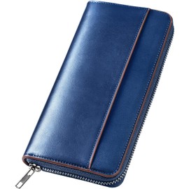 Men's Tochigi Leather Long Wallet, Genuine Leather, Large Capacity, YKK Zipper, Made by Top Wallet Craftsmen, Women's Wallet, Cowhide Leather Wallet, Coin Purse, Compact, Simple, Solid Color, Stylish, Unisex, Father's Day, Mother's Day, Popular Brand, Gift (Navy)