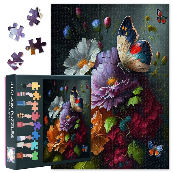 1000 Piece Flowers Jigsaw Puzzle for Adults - Flower Butterfly