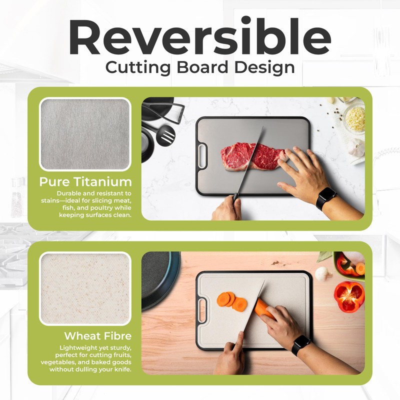 Titanium Cutting Board Double-Sided for Kitchen with Knife Sharpener –
