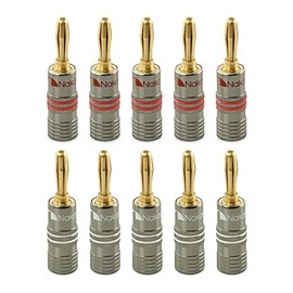 Nakamichi Ultimate Series 24k Gold Plated Beryllium Red Copper Banana Plug 12 AWG - 18 AWG Gauge Size 4mm for Speakers Amplifier Hi-Fi Stereo Receiver Audio Wire Cable Connector 10 Pcs (5-Pairs)