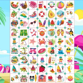 Casciybo Summer Kids Temporary Tattoos, 126 Sheets Hawaiian Party Fake Tattoo Sticker, Individual Wrapped Waterproof Beach Party Decoration Supplies Favors for Boys Girls