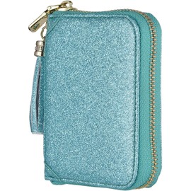 YUHAN PRETTY Womens Credit Card Holder Wallet RFID Leather Small ID Card Case (20 Card Slots - Glitter Teal)