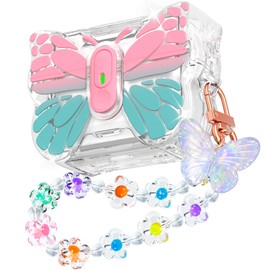 R-fun for AirPods Pro 2 Case Butterfly Artistry - Auto Pop-Up Lid & Kickstand Function, Military-Grade 360° Protection with Beautiful Bracelet & Cleaning Kit for AirPods Pro 2 Gen，Pink Teal