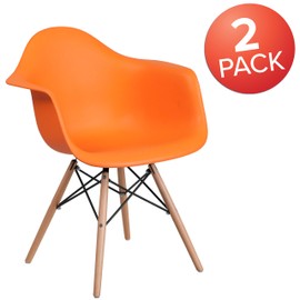 Flash Furniture 2 Pk. Alonza Series Orange Plastic Chair with Wooden Legs