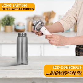 Filtered Water Bottle,Camping Water Purifier Bottle,Portable Press Water Bottle with Filter for Hiking,Travel,Survival,Backpacking, Drinking, Emergency,Black