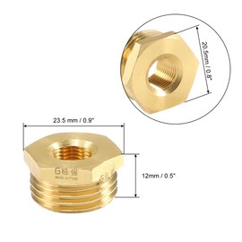 sourcing map Brass Pipe Hose Fitting 1/2 Male to 1/8 Female Thread Tube Adapter Nozzle for Liquid Oil Gas 2pcs